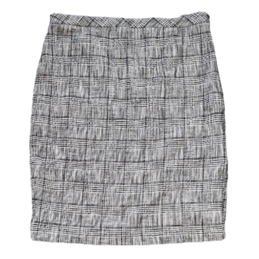 Banana Republic Plaid Tweed Pencil Skirt Womens Size 14 Black White Fall Winter